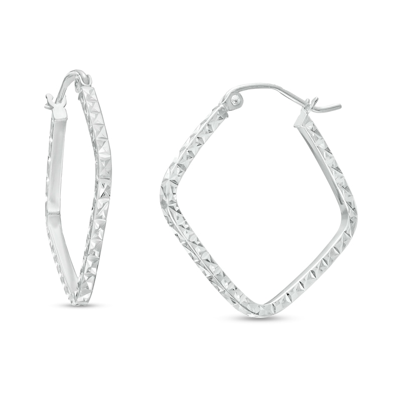 Diamond-Cut Square-Shaped Tube Hoop Earrings in 14K White Gold