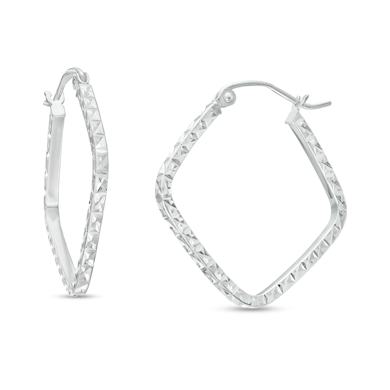 Main Image 1 of Diamond-Cut Square-Shaped Tube Hoop Earrings in 14K White Gold
