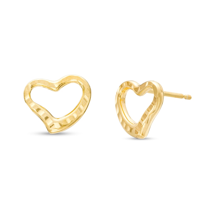 Diamond-Cut Wavy Open Heart Single Stud Earring in 14K Gold