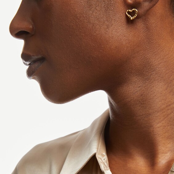 Diamond-Cut Wavy Open Heart Single Stud Earring in 14K Gold