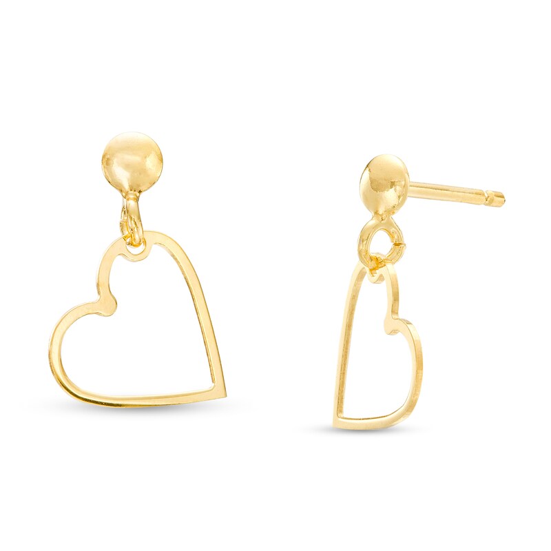 Main Image 1 of Heart Outline Single Drop Earring in 14K Gold