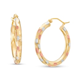 25.0mm Diamond-Cut Polka-Dot Tube Hoop Earrings in 14K Gold
