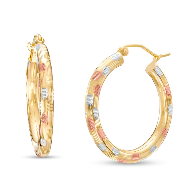 Main Image 1 of 25.0mm Diamond-Cut Polka-Dot Tube Hoop Earrings in 14K Gold