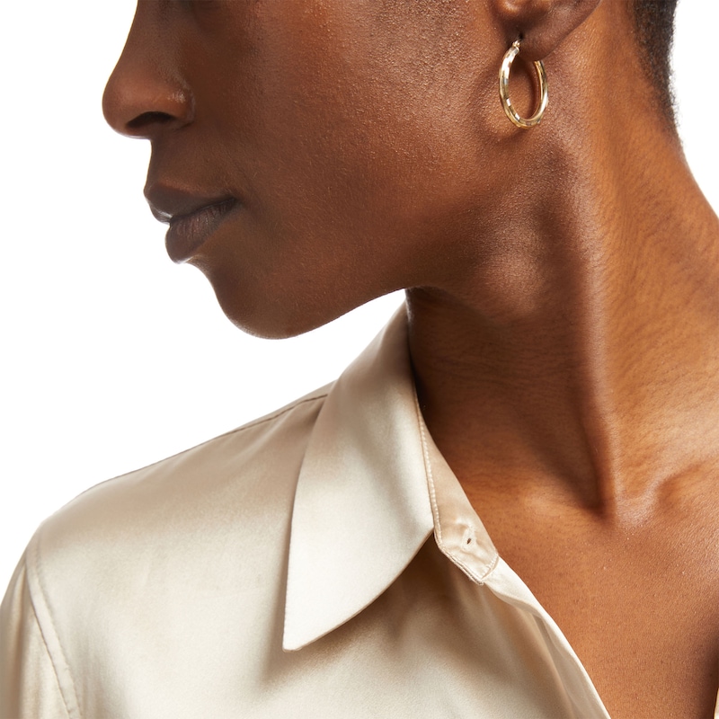 Main Image 2 of 25.0mm Diamond-Cut Polka-Dot Tube Hoop Earrings in 14K Gold