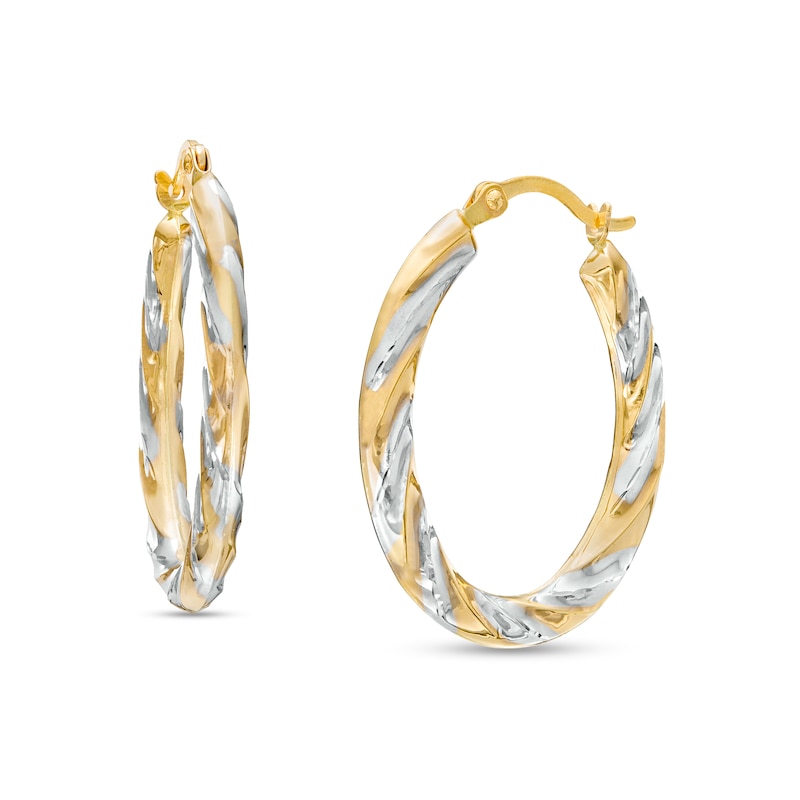 Textured Twist Hoop Earrings in 14K Two-Tone Gold