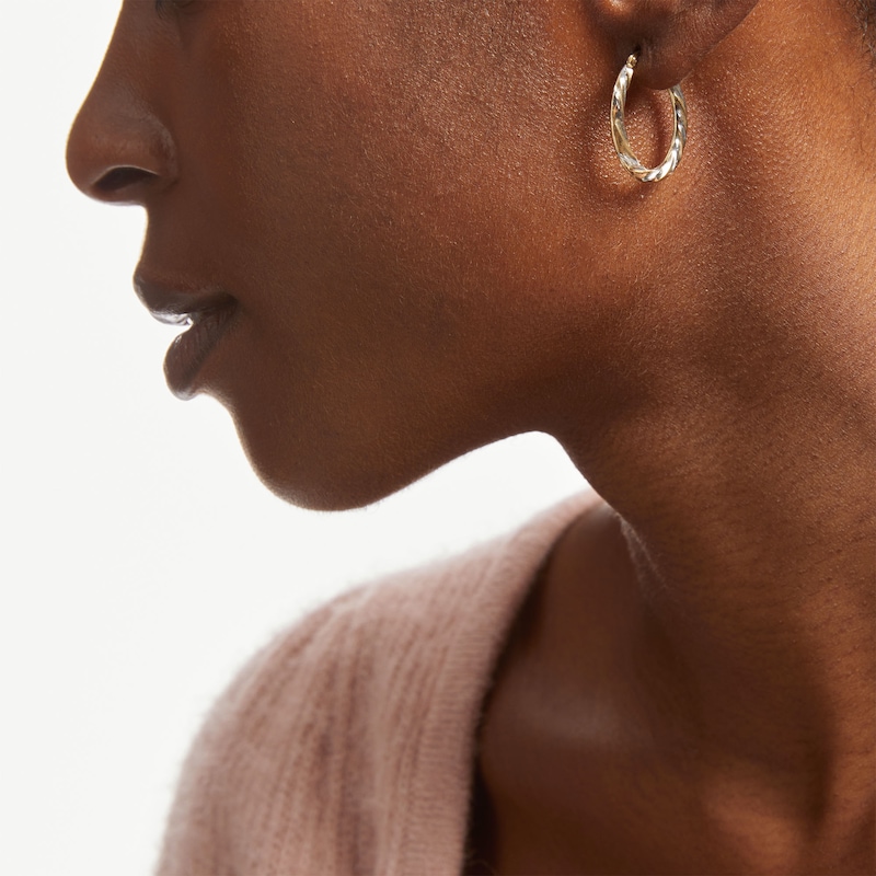 Textured Twist Hoop Earrings in 14K Two-Tone Gold