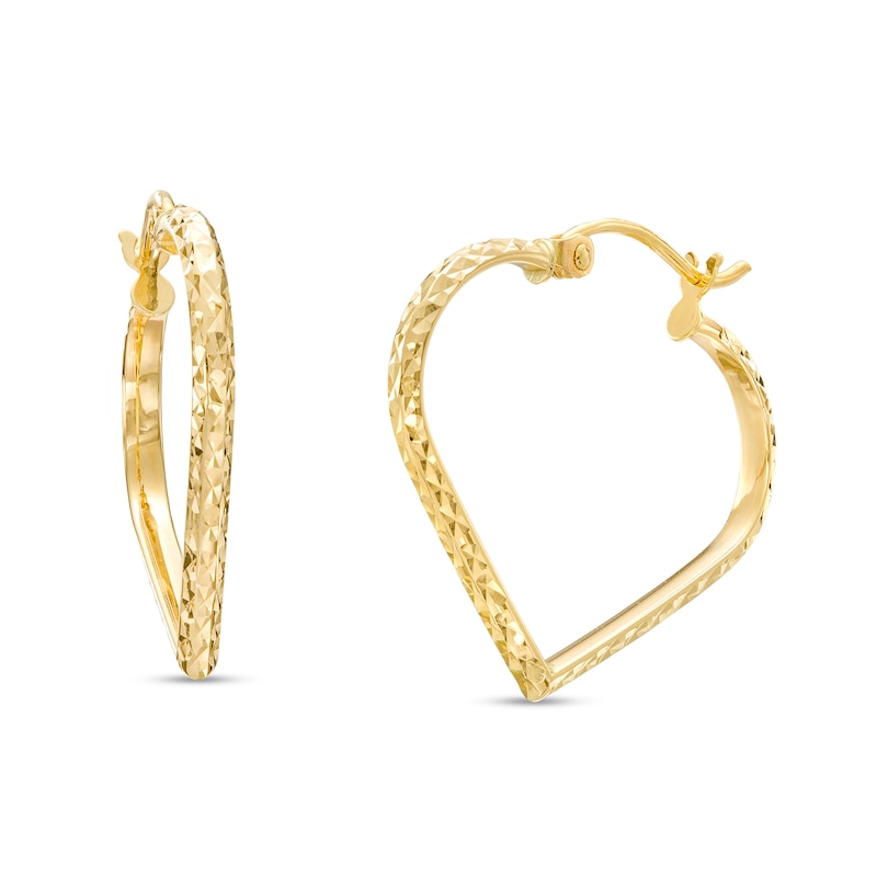 Main Image 1 of Diamond-Cut Heart-Shaped Tube Hoop Earrings in 14K Gold