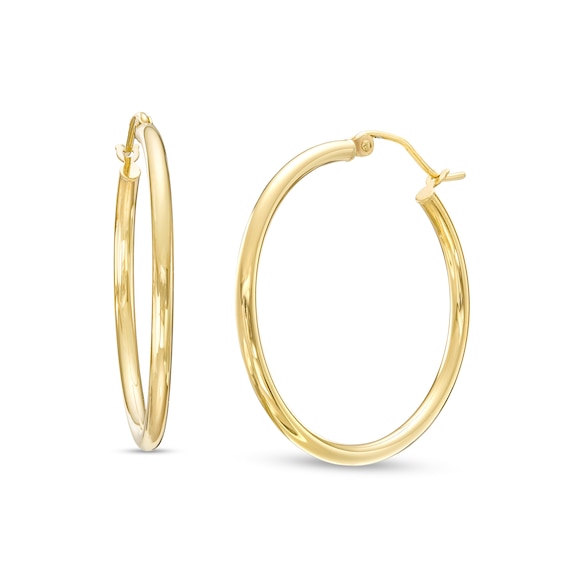 30.0mm Tube Hoop Earrings in 14K Gold