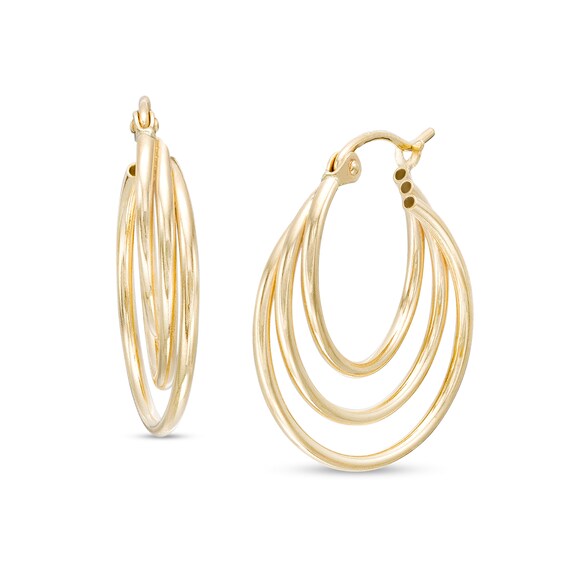 Triple Layer Tube Hoop Earrings in 14K Gold