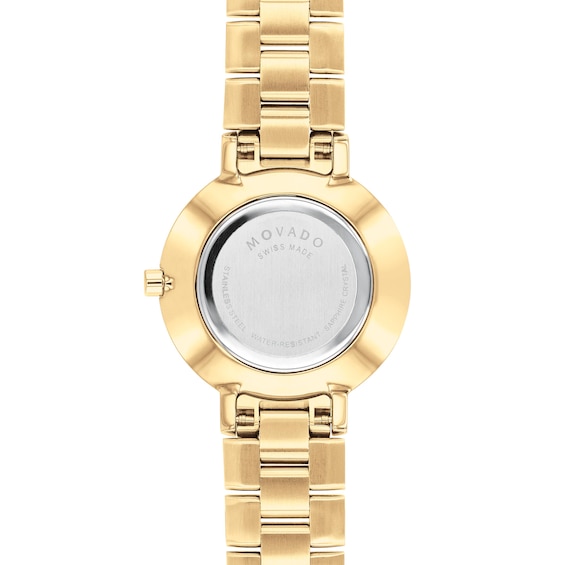 Ladies' Movado Faceto 1/3 CT. T.w. Diamond Gold-Tone PVD Watch with Black Dial (Model: 0607644)