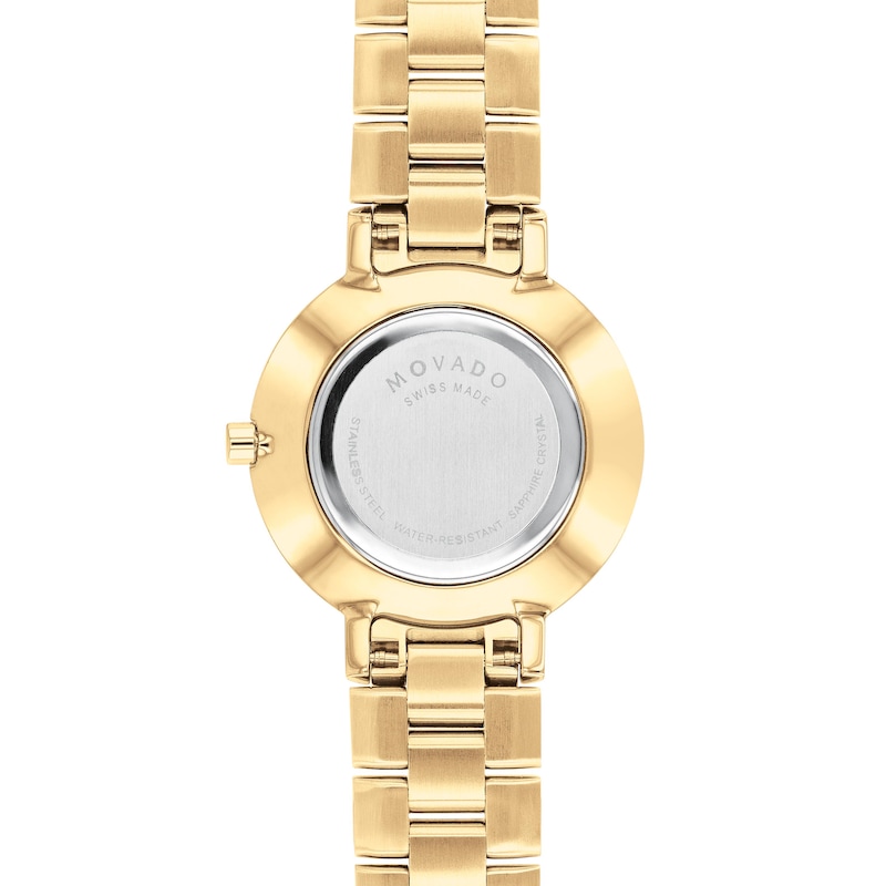 Main Image 3 of Ladies' Movado Faceto 1/3 CT. T.W. Diamond Gold-Tone PVD Watch with Black Dial (Model: 0607644)