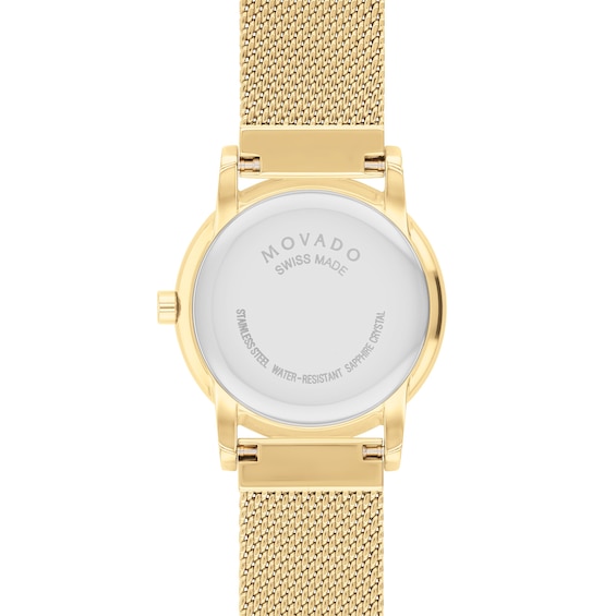 Ladies' Movado Museum Classic 1/20 CT. T.w. Diamond Gold-Tone IP Mesh Watch with Black Dial (Model: 0607628)