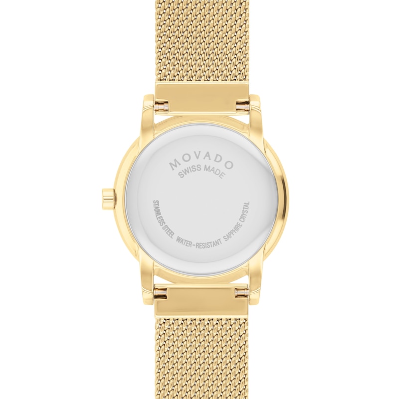 Main Image 3 of Ladies' Movado Museum Classic 1/20 CT. T.W. Diamond Gold-Tone IP Mesh Watch with Black Dial (Model: 0607628)