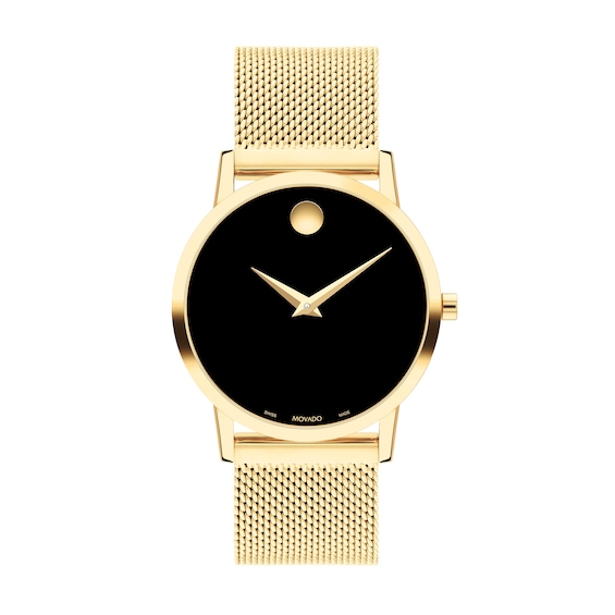 Ladies' Movado Museum Classic Gold-Tone PVD Mesh Watch with Black Dial (Model: 0607647)
