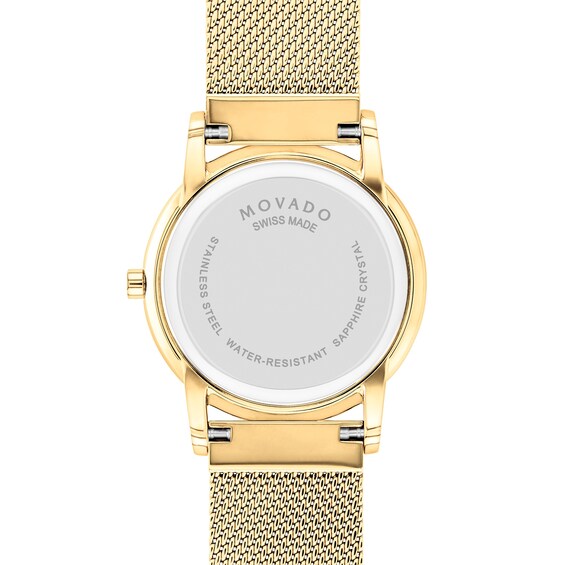 Ladies' Movado Museum Classic Gold-Tone PVD Mesh Watch with Black Dial (Model: 0607647)