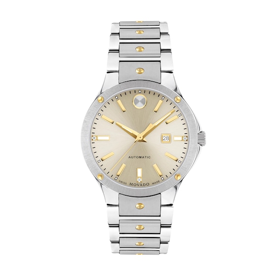 Ladies' Movado SE Automatic Diamond Accent Two-Tone PVD Watch with Champagne Dial (Model: 0607682)