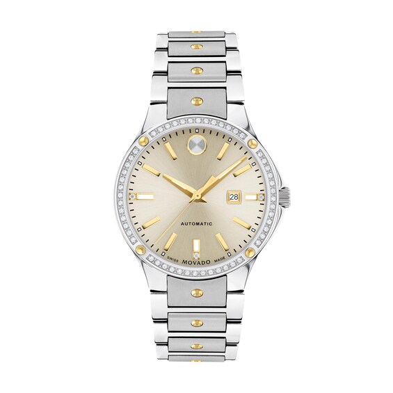 Ladies' Movado SE Automatic 1/4 CT. T.w. Diamond Two-Tone PVD Watch with Champagne Dial (Model: 607683)
