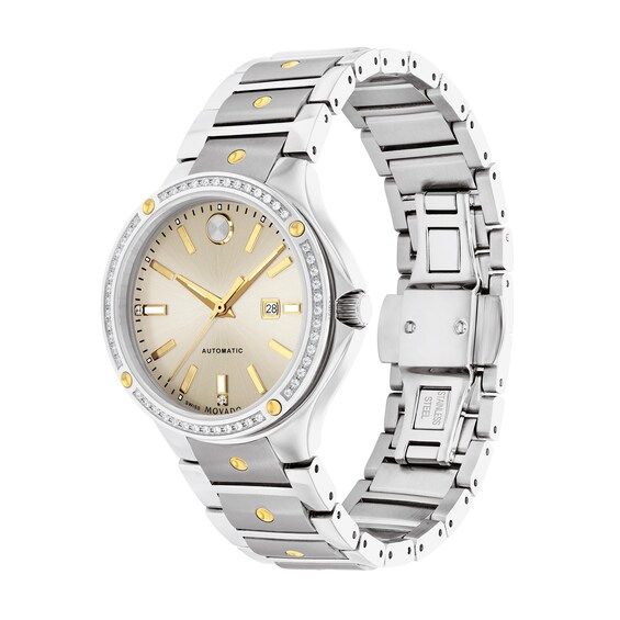 Ladies' Movado SE Automatic 1/4 CT. T.w. Diamond Two-Tone PVD Watch with Champagne Dial (Model: 607683)