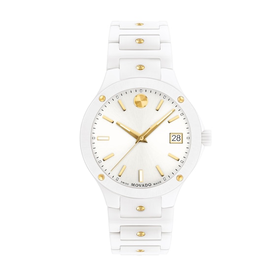 Ladies' Movado SE Two-Tone PVD Ceramic Watch with White Dial (Model: 0607740)