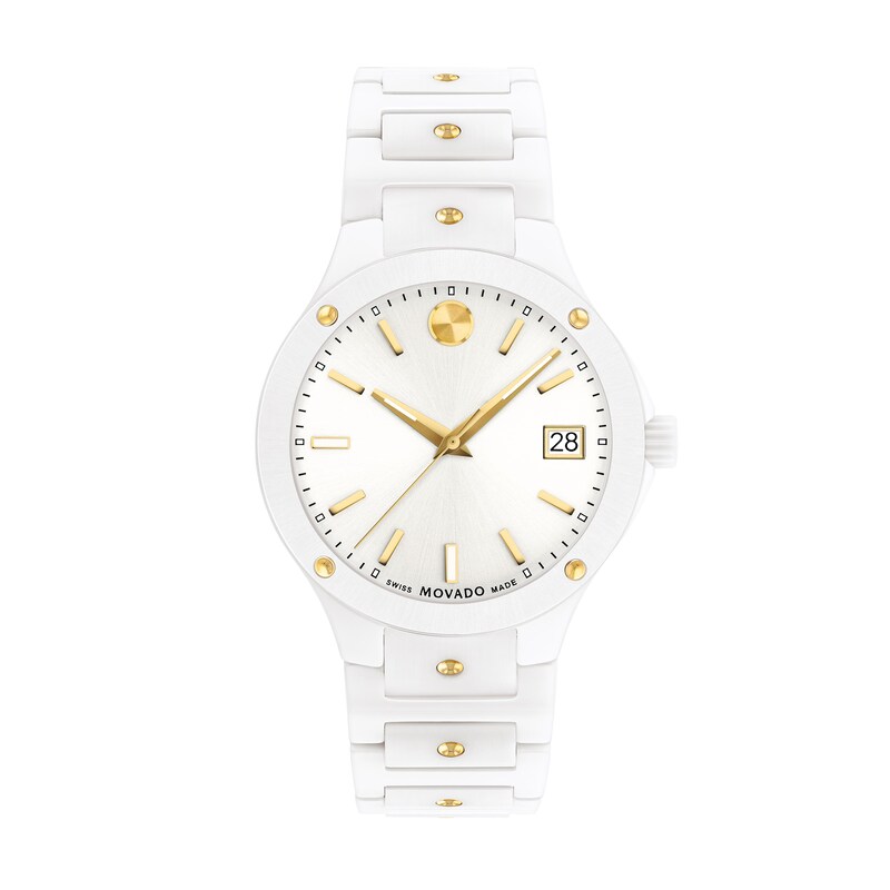 Ladies' Movado SE Two-Tone PVD Ceramic Watch with White Dial (Model: 0607740)