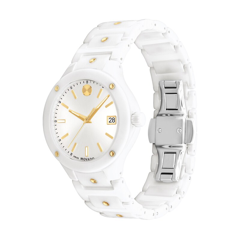 Main Image 2 of Ladies' Movado SE Two-Tone PVD Ceramic Watch with White Dial (Model: 0607740)