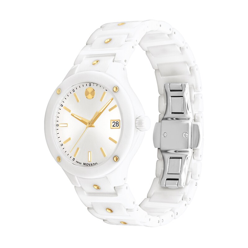 Ladies' Movado SE Two-Tone PVD Ceramic Watch with White Dial (Model: 0607740)