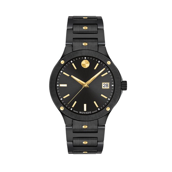 Ladies' Movado SE Two-Tone PVD Ceramic Watch with Black Dial (Model: 0607741)