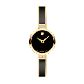 Ladies' Movado Moda Diamond Accent Two-Tone PVD Ceramic Bangle Watch with Black Dial (Model: 0608190)