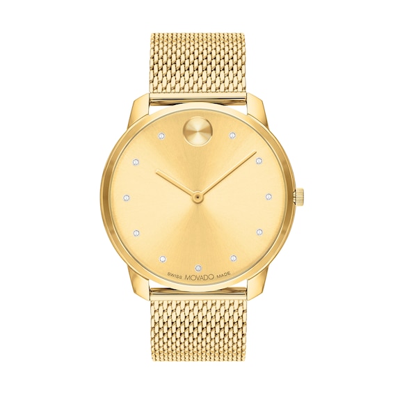 Men's Movado BoldÂ® Thin Crystal Accent Gold-Tone IP Mesh Watch with Gold-Tone Dial (Model: 3600903)