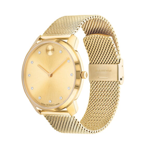 Men's Movado BoldÂ® Thin Crystal Accent Gold-Tone IP Mesh Watch with Gold-Tone Dial (Model: 3600903)