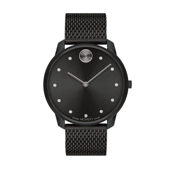 Men's Movado BoldÂ® Thin Crystal Accent Black IP Mesh Watch with Black Dial (Model: 3600904)