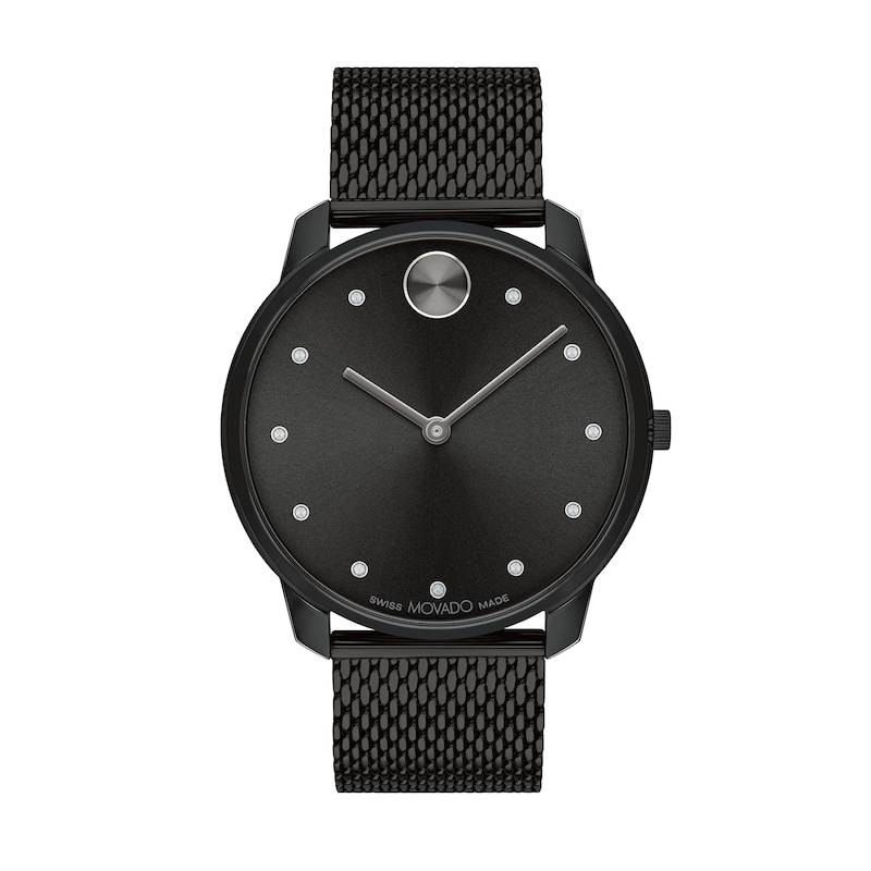 Main Image 1 of Men's Movado Bold® Thin Crystal Accent Black IP Mesh Watch with Black Dial (Model: 3600904)