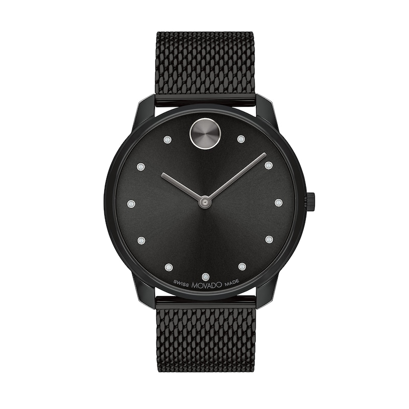 Men's Movado Bold® Thin Crystal Accent Black IP Mesh Watch with Black Dial (Model: 3600904)