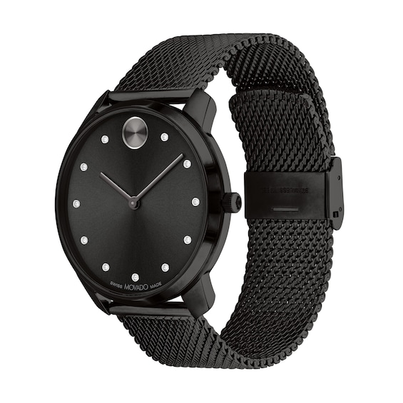 Men's Movado Bold® Thin Crystal Accent Black IP Mesh Watch with Black Dial (Model: 3600904)