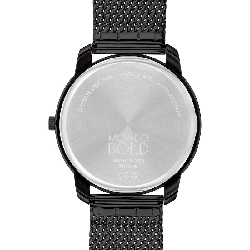 Main Image 3 of Men's Movado Bold® Thin Crystal Accent Black IP Mesh Watch with Black Dial (Model: 3600904)