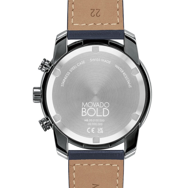 Main Image 3 of Men's Movado Bold® Verso Gunmetal Grey IP Chronograph Blue Leather Strap Watch with Grey Dial (Model: 3600909)