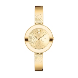 Ladies' Movado Bold® Champagne Crystal Accent Gold-Tone IP Bangle Watch with Gold-Tone Dial (Model: 3600926)