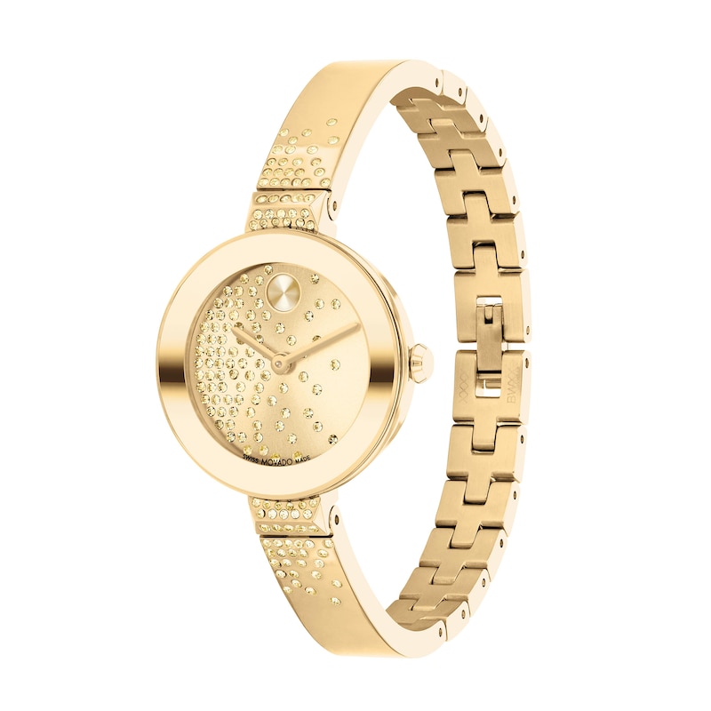 Ladies' Movado Bold® Champagne Crystal Accent Gold-Tone IP Bangle Watch with Gold-Tone Dial (Model: 3600926)