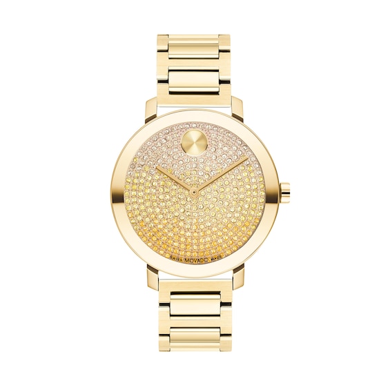 Ladies' Movado BoldÂ® Evolution Gold-Tone IP Watch with Multi-Colored OmbrÃ© Crystal Dial (Model: 3600931)