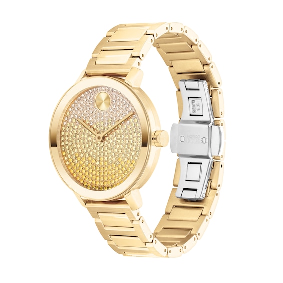 Ladies' Movado Bold® Evolution Gold-Tone IP Watch with Multi-Colored Ombré Crystal Dial (Model: 3600931)