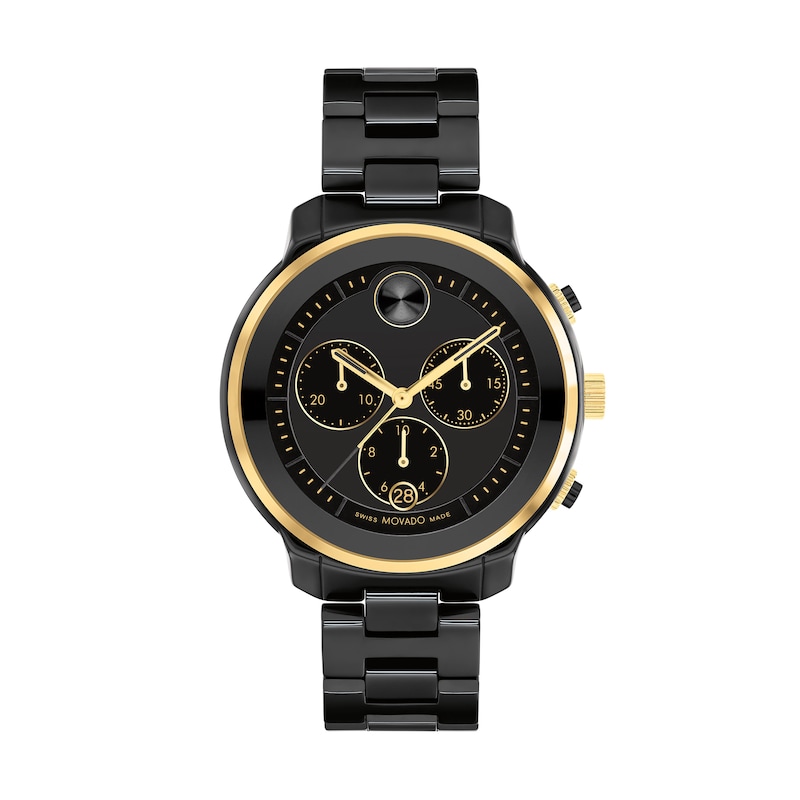 Main Image 1 of Ladies' Movado Bold® Verso Gold-Tone IP and Black Ceramic Chronograph Watch with Black Dial (Model: 3600932)