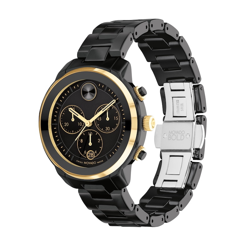 Main Image 2 of Ladies' Movado Bold® Verso Gold-Tone IP and Black Ceramic Chronograph Watch with Black Dial (Model: 3600932)
