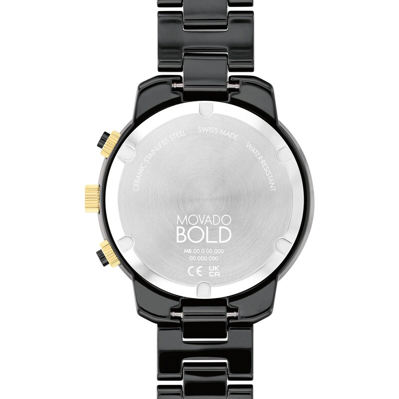 Main Image 3 of Ladies' Movado Bold® Verso Gold-Tone IP and Black Ceramic Chronograph Watch with Black Dial (Model: 3600932)