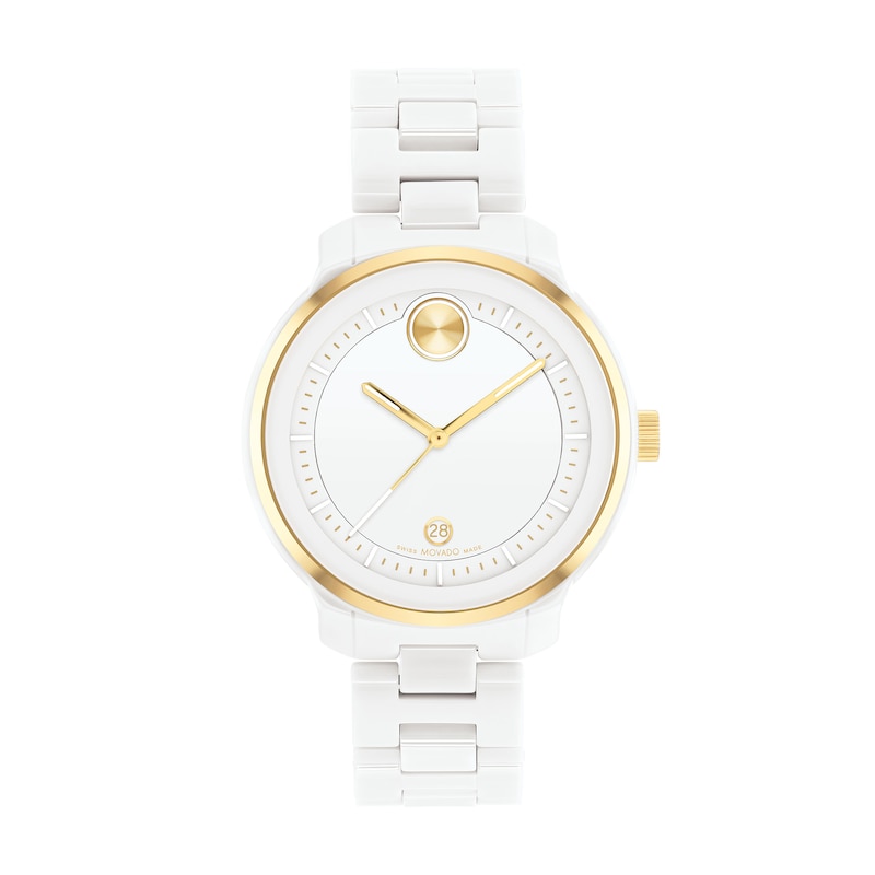 Main Image 1 of Ladies' Movado Bold® Verso Gold-Tone IP and White Ceramic Watch with White Dial (Model: 3600934)