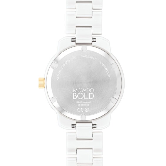 Ladies' Movado BoldÂ® Verso Gold-Tone IP and White Ceramic Watch with White Dial (Model: 3600934)