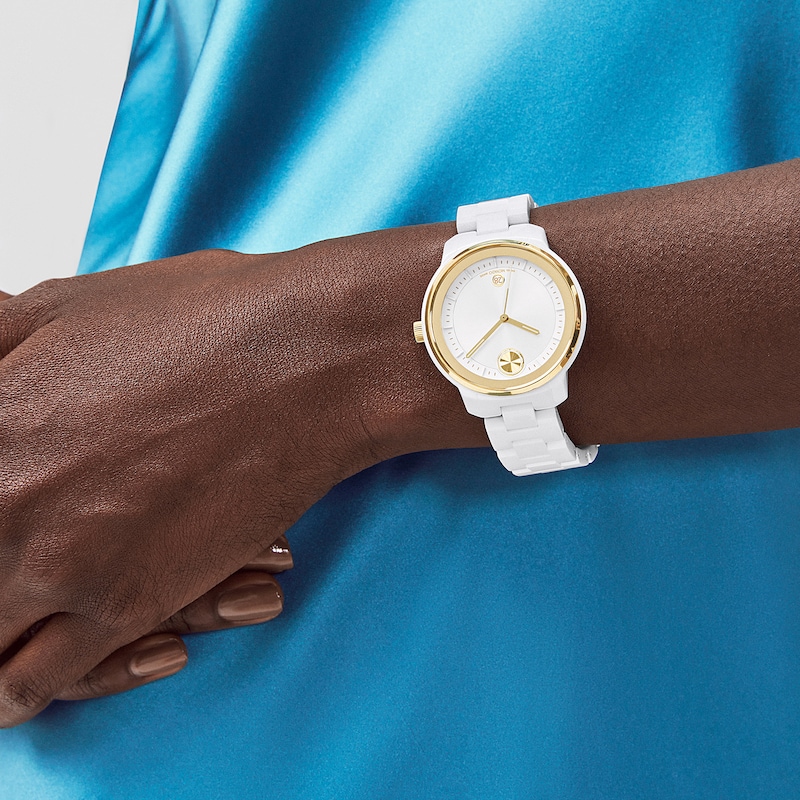 Main Image 4 of Ladies' Movado Bold® Verso Gold-Tone IP and White Ceramic Watch with White Dial (Model: 3600934)