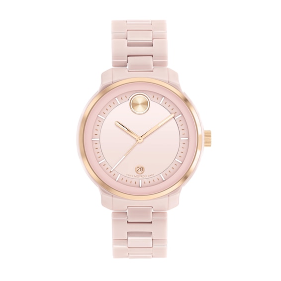 Ladies' Movado BoldÂ® Verso Rose-Tone IP and Pink Ceramic Watch with Pink Dial (Model: 3600935)