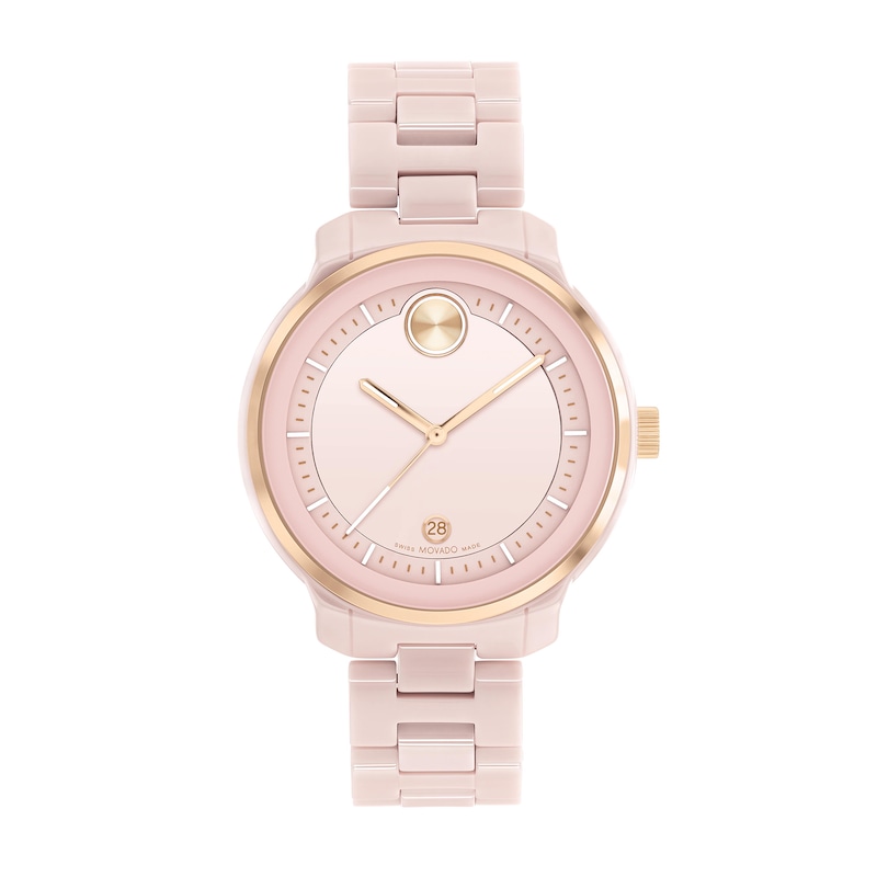 Main Image 1 of Ladies' Movado Bold® Verso Rose-Tone IP and Pink Ceramic Watch with Pink Dial (Model: 3600935)
