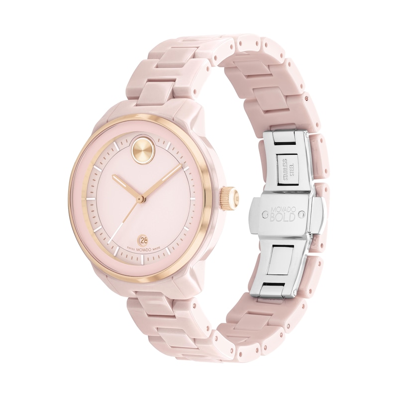Main Image 2 of Ladies' Movado Bold® Verso Rose-Tone IP and Pink Ceramic Watch with Pink Dial (Model: 3600935)