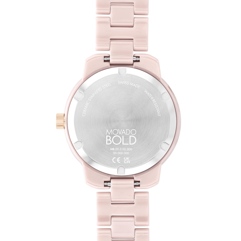 Main Image 3 of Ladies' Movado Bold® Verso Rose-Tone IP and Pink Ceramic Watch with Pink Dial (Model: 3600935)
